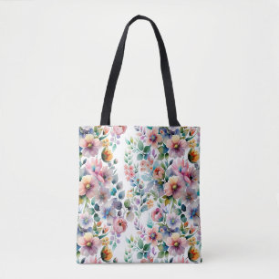 Waterverf Bloemen Naadloos Patroon Draagtas