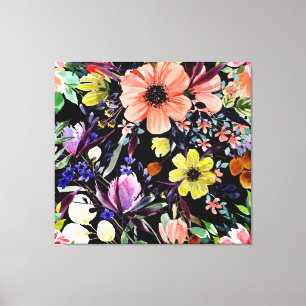 Waterverf Bloemen Naadloos Tuinpatroon Canvas Afdruk