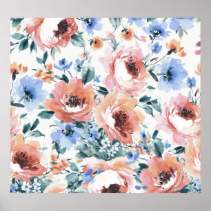 Waterverf bloemen, naadloze patroonillustratie. poster