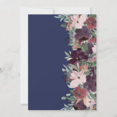 Waterverf Bloemen Navy Plum & Roos Gold Bruiloft Kaart (Achterkant)
