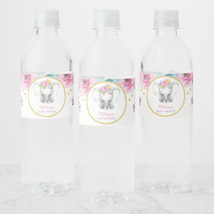 Waterverf Bloemen Olifant Meisje Baby shower Waterfles Etiket