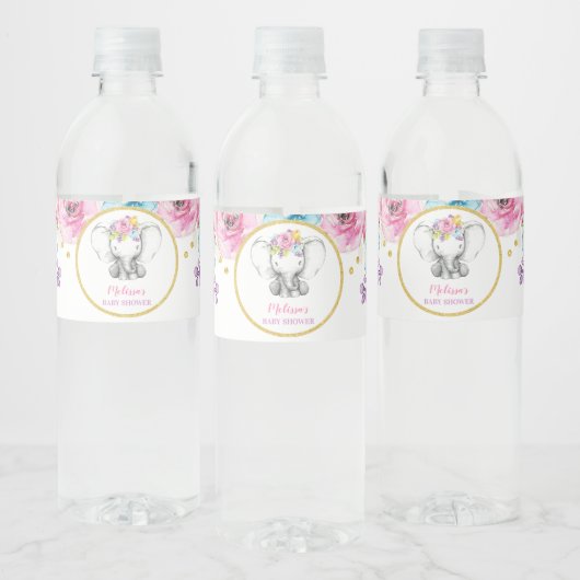 Waterverf Bloemen Olifant Meisje Baby shower Waterfles Etiket (Flessen)