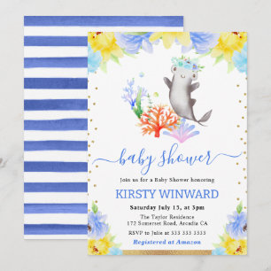 Waterverf Bloemen Onderwater Haai Baby shower Kaart