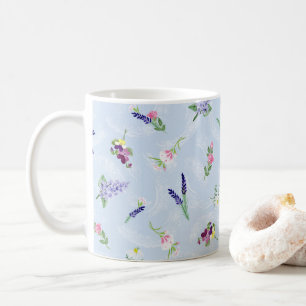 Waterverf Bloemen op Bord Blauw Lacy Textuur Koffiemok