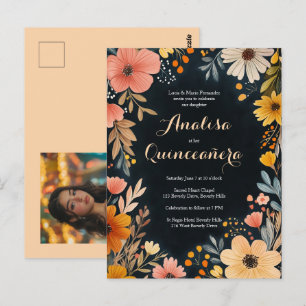 Waterverf Bloemen op Dark Quinceañera CUSTOM Foto Briefkaart