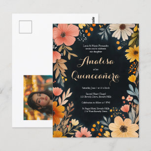 Waterverf Bloemen op Dark Quinceañera CUSTOM Foto Briefkaart