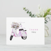 Waterverf bloemen op scooter Dank u Bedankkaart (Staand voorkant)