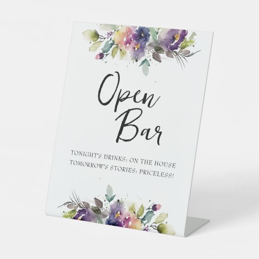 Waterverf Bloemen Open Bar Pedestal Sign Reclamebord Met Voetstuk (Voorkant)