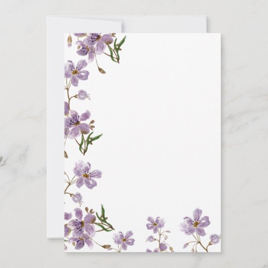 Waterverf Bloemen Paarse bruiloft uitnodiging (Achterkant)