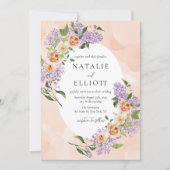 Waterverf Bloemen Paarse & Perzik bruiloft Kaart (Voorkant)