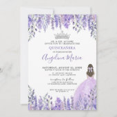 Waterverf Bloemen Paarse Quinceanera Invitation Kaart (Voorkant)