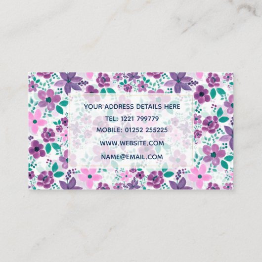 Waterverf Bloemen Paarse Roze Botanisch Visitekaartje (Achterkant)