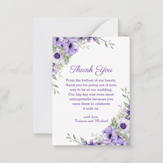 waterverf Bloemen paarse script bruiloft Dank u Notitiekaartje (Voorkant)