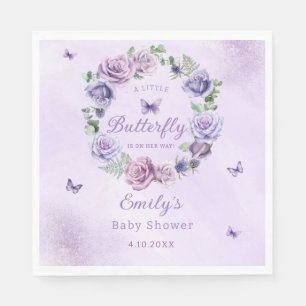 Waterverf Bloemen paarse vlinder baby shower Servet