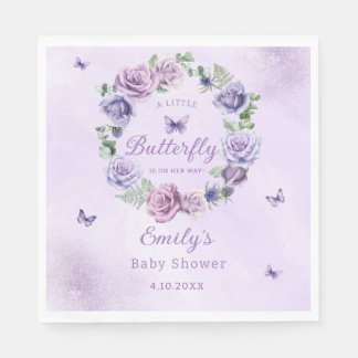 Waterverf Bloemen paarse vlinder baby shower Servet