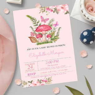 Waterverf Bloemen Paddenstoel Vlinder Baby Shower Kaart