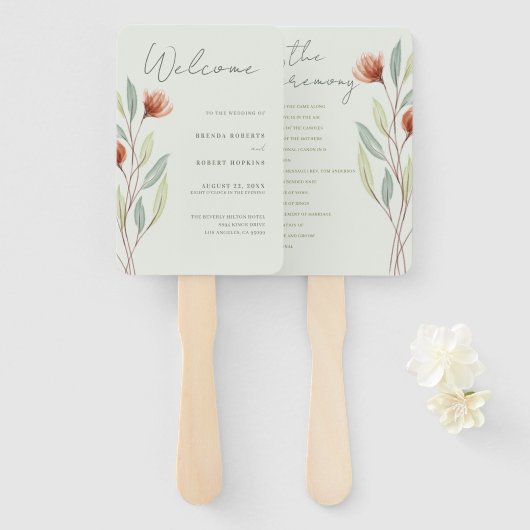 Waterverf Bloemen Pastel Groen Handwaaier (Voorkant en achterkant)