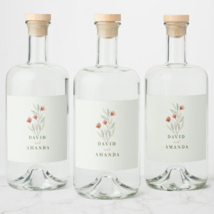 Waterverf Bloemen Pastel Groen Likeurfles Etiket