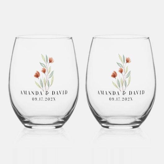 Waterverf Bloemen Pastel Groen Wijnglas Zonder Voet (Voorkant)