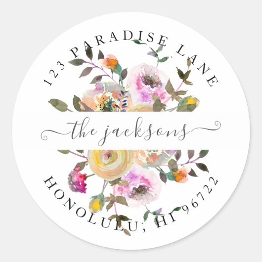 Waterverf Bloemen Pastel Rozen Ronde Sticker (Voorkant)