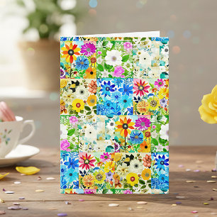 Waterverf Bloemen Patchwork Gepersonaliseerde Verj Kaart