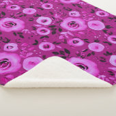 Waterverf Bloemen Patroon in Berry Magenta Sherpa Deken (3/4)