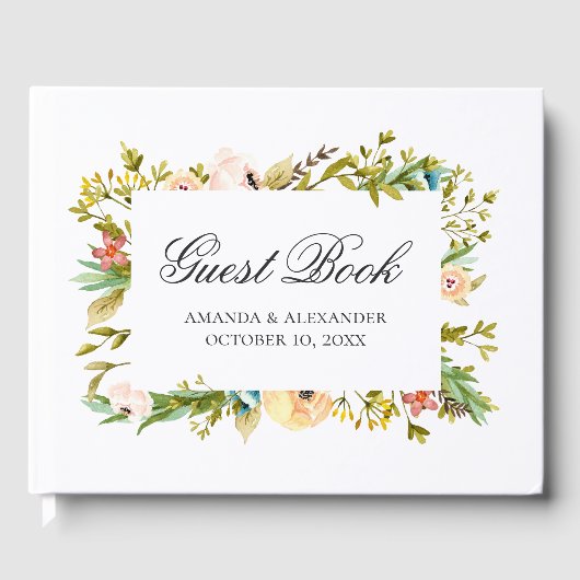 Waterverf bloemen. Peach bruiloft. botanisch Gastenboek (Voorkant)