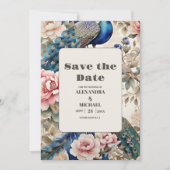 Waterverf Bloemen Peacock Chinoiserie Bruiloft Save The Date (Voorkant)