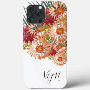 Waterverf Bloemen Perzik Gouden Monogram iPhone 13 Pro Max Hoesje