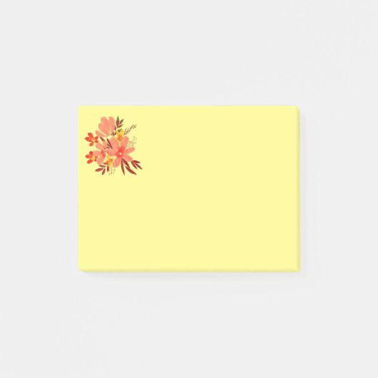 Waterverf Bloemen Perzikkleurig en Geel Post-it® Notes (Voorkant)