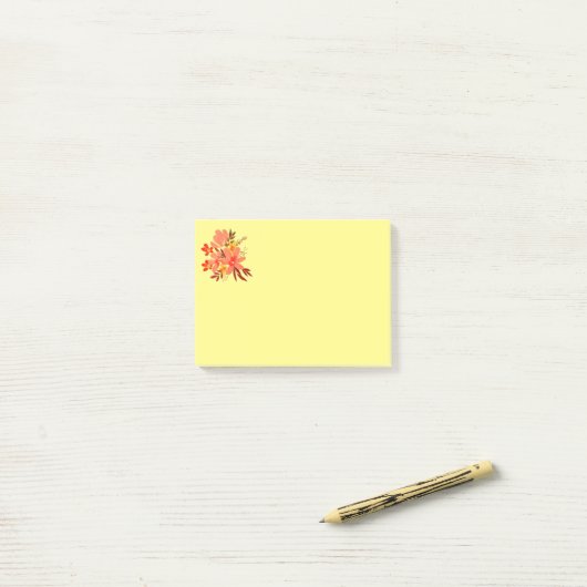 Waterverf Bloemen Perzikkleurig en Geel Post-it® Notes (Op bureau)