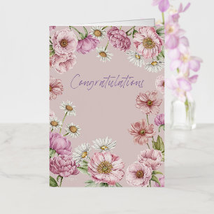 Waterverf Bloemen, Pioenrozen, Anemonen, Madeliefj Folie Wenskaart