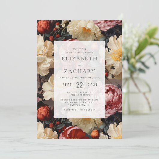 Waterverf Bloemen Pioenrozen Bruiloft Kaart (Staand voorkant)