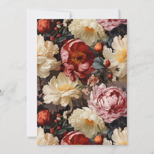 Waterverf Bloemen Pioenrozen Bruiloft Kaart (Achterkant)