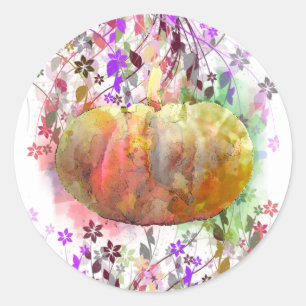 Waterverf Bloemen Pompoen Halloween Herfst Seizoen Ronde Sticker