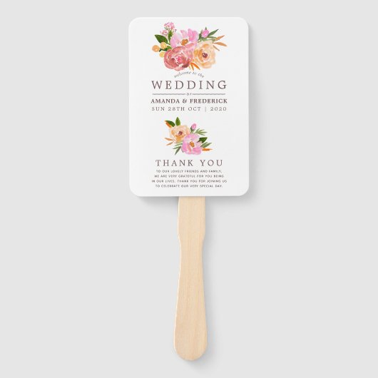 Waterverf bloemen programma lente bruiloft handwaaier (Voorkant)