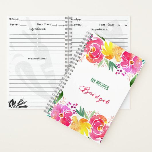 waterverf Bloemen Recepten met Naam Notitieboek (Binnen)