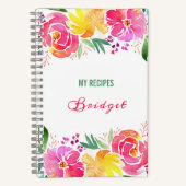 waterverf Bloemen Recepten met Naam Notitieboek (Voorkant)