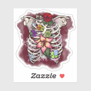 Waterverf Bloemen Ribcage Sticker