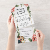 Waterverf Bloemen Romantische bruid en bruidegom b All In One Uitnodiging (Afscheurbaar)