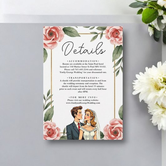 Waterverf Bloemen Romantische bruid en bruidegom b Informatiekaartje