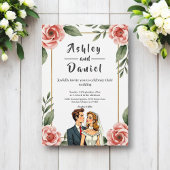 Waterverf Bloemen Romantische bruid en bruidegom b Kaart