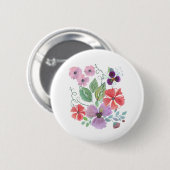 Waterverf bloemen . ronde button 5,7 cm (Voorkant /achterkant)