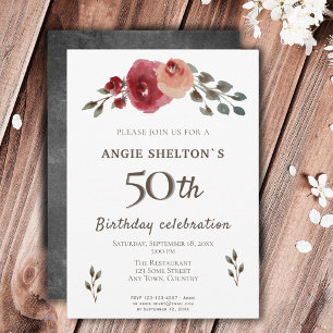 Waterverf Bloemen Roos Bloemen 50e Verjaardag Kaart