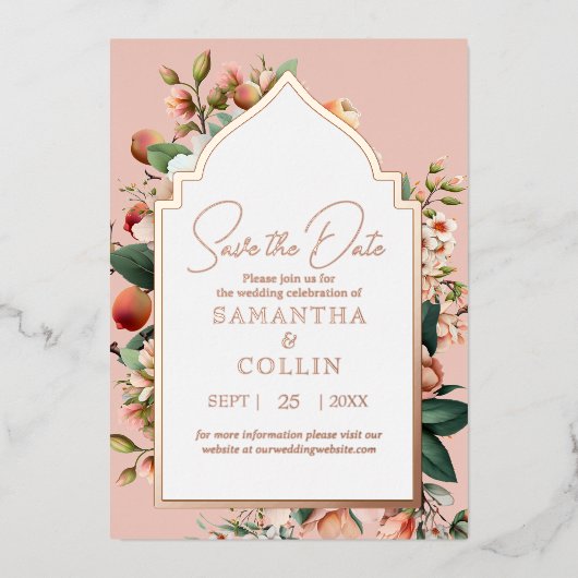 Waterverf bloemen Roos Gold Opslaan Datum Folie Uitnodiging (Voorkant)