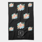 Waterverf Bloemen Roos Monogram Zwart Theedoek (Verticaal)