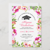 Waterverf Bloemen Roze Afstudeerder Uitnodiging (Voorkant)