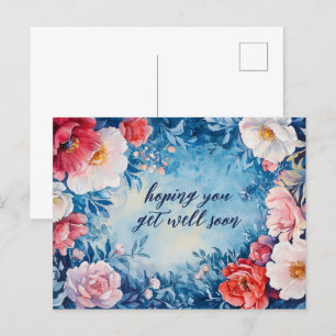 Waterverf Bloemen Roze Blauw GET WELL SOON CUSTOM Briefkaart