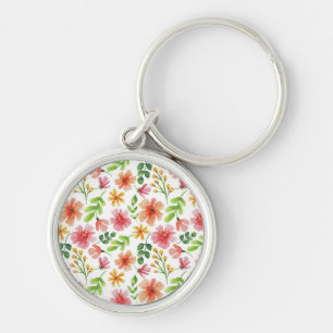 Waterverf Bloemen Roze Bloemen Patroon-69677 Sleutelhanger