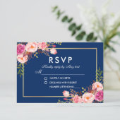 Waterverf Bloemen Roze Blush Blauw RSVP Bruiloft (Staand voorkant)
